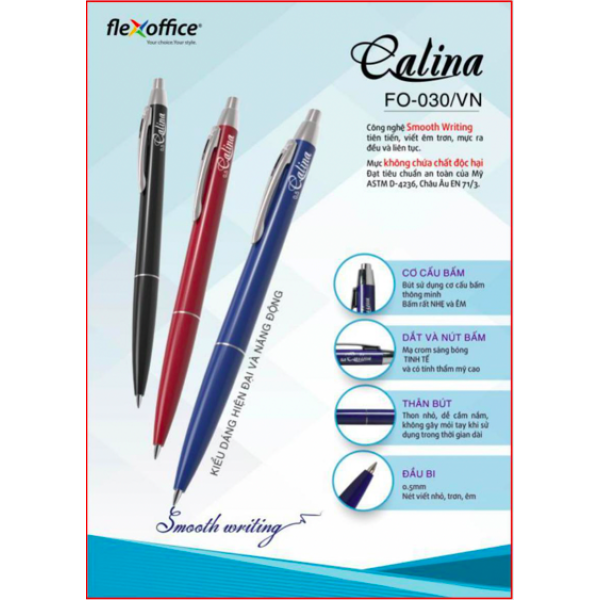 Bút bi FO-030 (0.5) (Xanh-Đen) (Flexoffice)